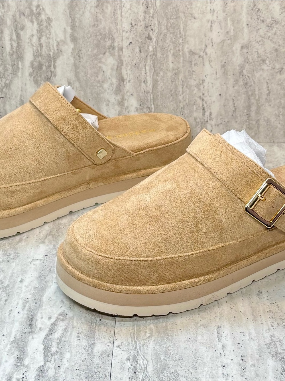 Madden Girl Graham Tan Beige Convertible Strap Platform Clogs Mules Sz 8M - Picture 3 of 8